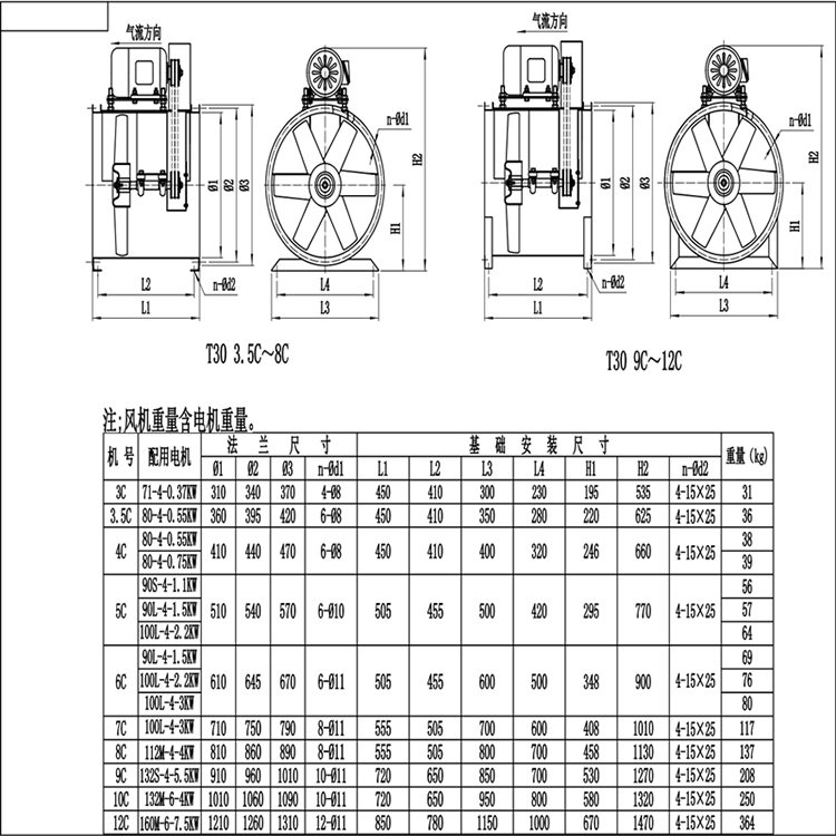 T30-C式轴流通风机安装示意图